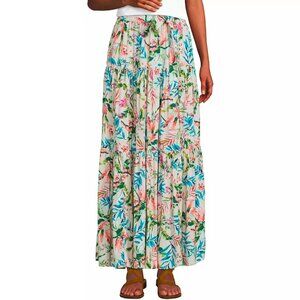 Women's Lands' End Printed Flowy Tiered Maxi Skirt | Size XS